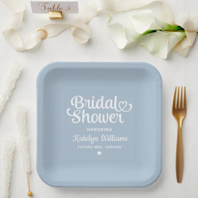 Personalised Dusty Blue Wedding Bridal Shower Paper Plate (Wedding)
