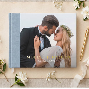 Personalised Dusty Blue Wedding Photo Keepsake Guest Book