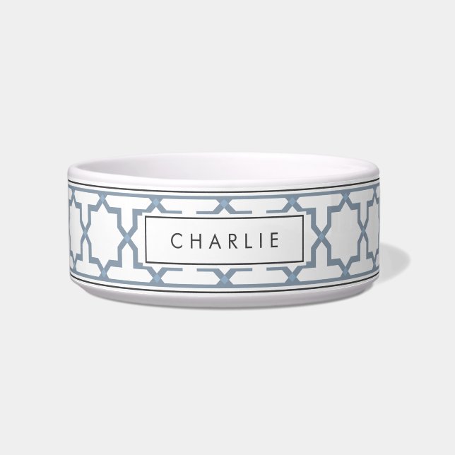 Personalised Dusty Blue & White Star Pattern Bowl (Front)