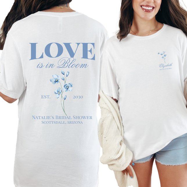 Personalised Dusty Blue Wildflower Bridal Shower T-Shirt (Creator Uploaded)