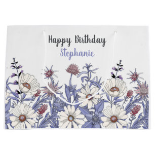 Personalised Dusty Blue  Wildflowers  Large Gift Bag
