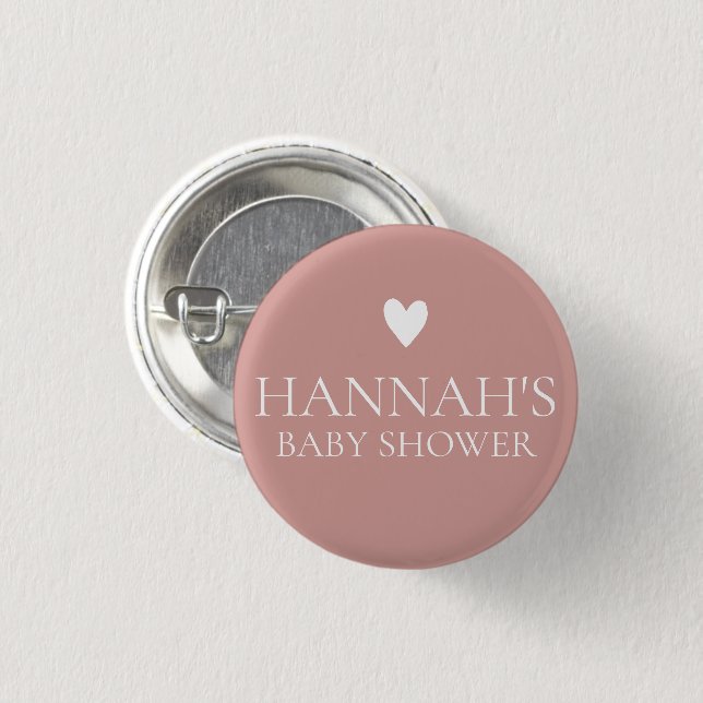 Personalised Dusty Pink/ Rose Baby Girl shower 3 Cm Round Badge (Front & Back)
