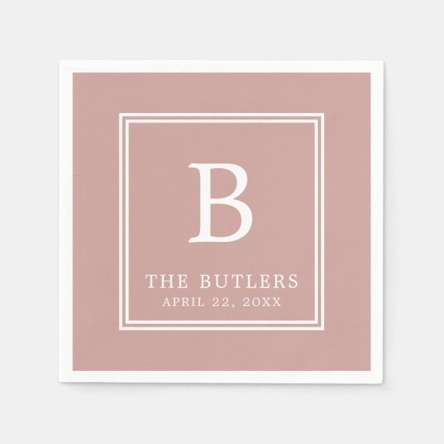Personalised Dusty Rose/Blush Wedding Paper Napkin (Front)