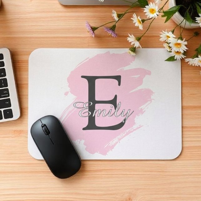 Personalised Dusty Rose Monogram Mouse Pad (Fully customizable monogram mousepad)