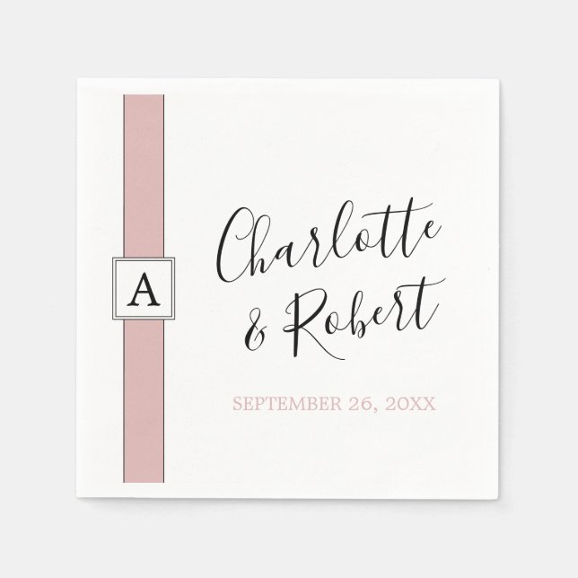Personalised Dusty Rose Pink Monogram Wedding Napkin (Front)