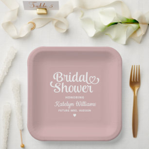 Personalised Dusty Rose Wedding Bridal Shower Paper Plate