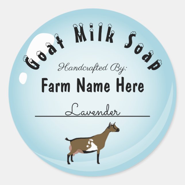 Personalised Dwarf Goat Milk Soap Blue Bubble Classic Round Sticker (Front)