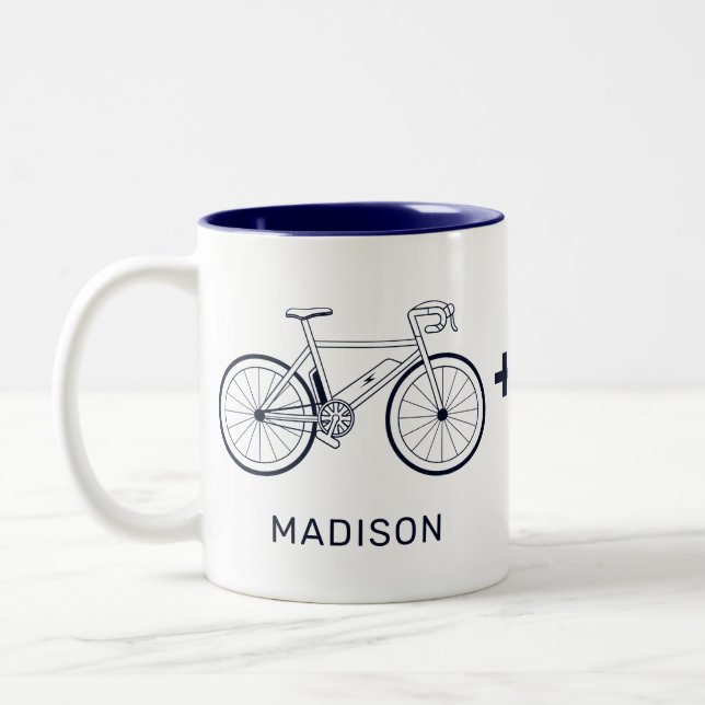 Personalised E Bike Makes Me Happy Cyclist Two-Tone Coffee Mug (Left)