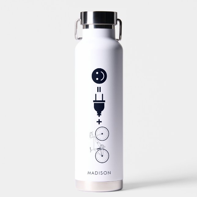 Personalised E Bike Makes Me Happy Gag Cyclist Water Bottle (Front)
