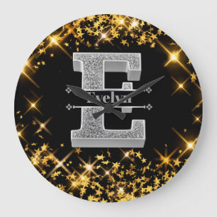 Personalised E Initial Silver Monogram Your Name Large Clock