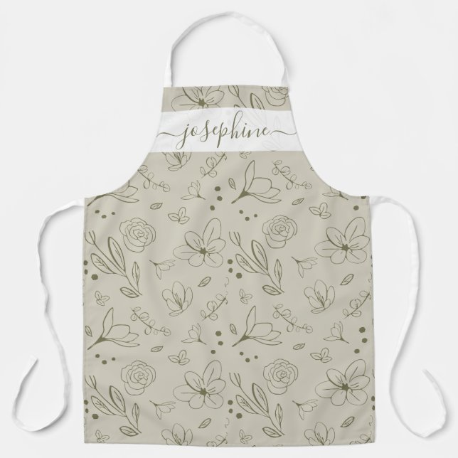 Personalised Earthtone Floral Pattern Apron (Front)