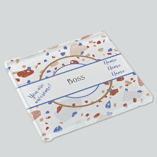 Personalised, Earthtones/Blue Terrazzo Pattern Glass Coaster