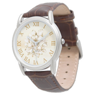 Personalised earthy floral luxury golden brown  watch
