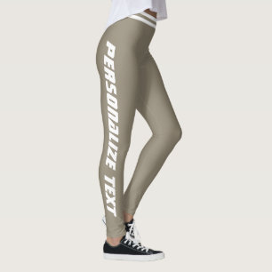 Personalised Earthy Taupe White Striped Athleisure Leggings