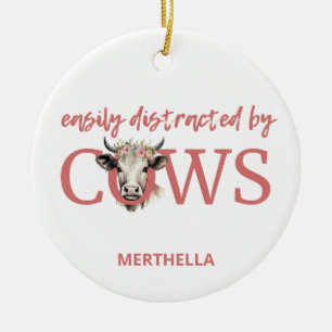 Personalised EASILY DISTRACTED BY COWS Vintage  Ceramic Tree Decoration