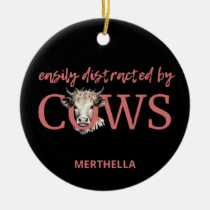 Personalised EASILY DISTRACTED BY COWS Vintage  Ceramic Tree Decoration