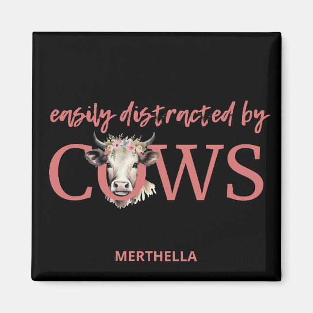 Personalised EASILY DISTRACTED BY COWS Vintage  Magnet (Front)