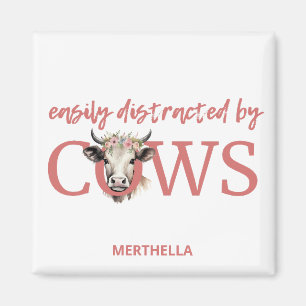 Personalised EASILY DISTRACTED BY COWS Vintage  Magnet