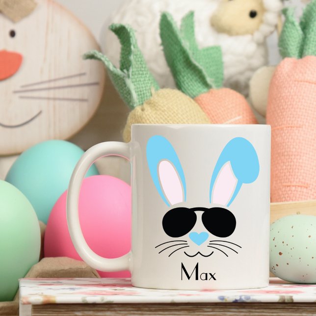 Personalised Easter Blue Boy Bunny With Sunglasses Coffee Mug (Creator Uploaded)