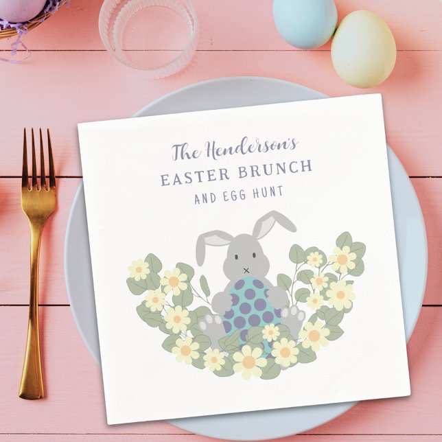 Personalised Easter Brunch Egg Hunt Bunny Floral Napkin (Personalized easter egg hunt spring brunch cute bunny floral party napkin)