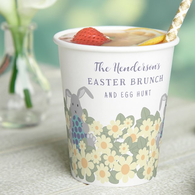 Personalised Easter Brunch Egg Hunt Bunny Floral Paper Cups (Personalized Easter brunch and egg hunt cute bunny floral spring party paper cups)