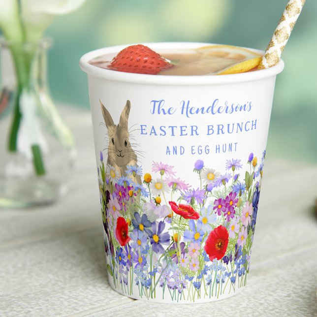 Personalised Easter Brunch Egg Hunt Bunny Floral Paper Cups (Personalized Easter brunch egg hunt watercolor cute bunny spring florals spring party paper cup)