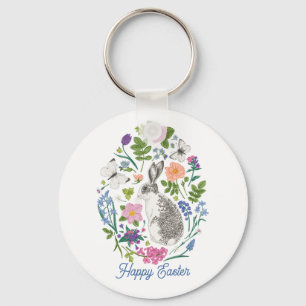 Personalised Easter Bunny and Flower  Key Ring