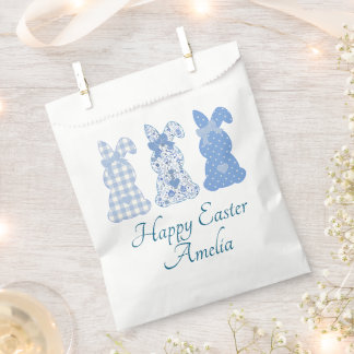 Personalised Easter Bunny Bow Coquette Blue White Favour Bags