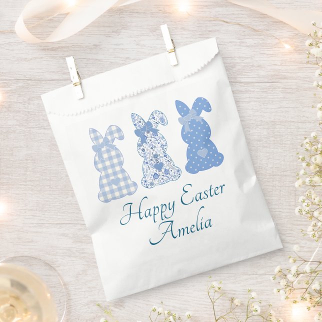 Personalised Easter Bunny Bow Coquette Blue White  Favour Bags (Clipped)