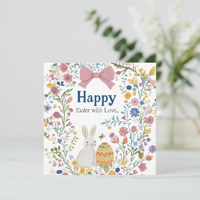 Personalised Easter Bunny, Egg, and Wreath Save The Date (Standing Front)