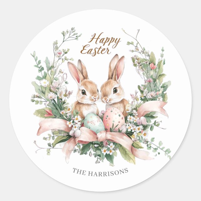 Personalised Easter Bunny, Egg, and Wreath Sticker (Front)