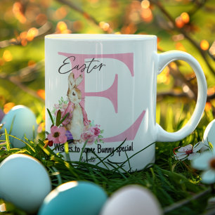 Personalised Easter Bunny Gift Pink Monogramemed Coffee Mug