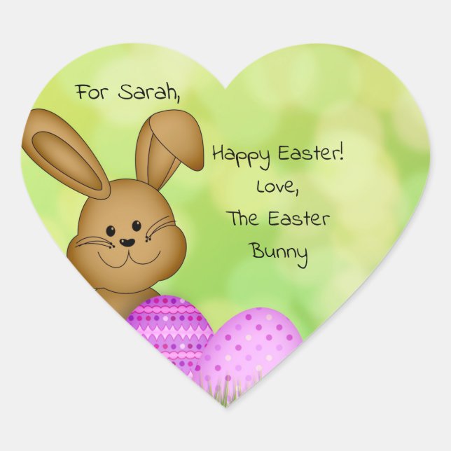 Personalised Easter Bunny Heart Sticker to Kids  (Front)