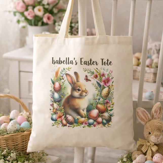 Personalised Easter Bunny Name Design Tote Bag (Creator Uploaded)