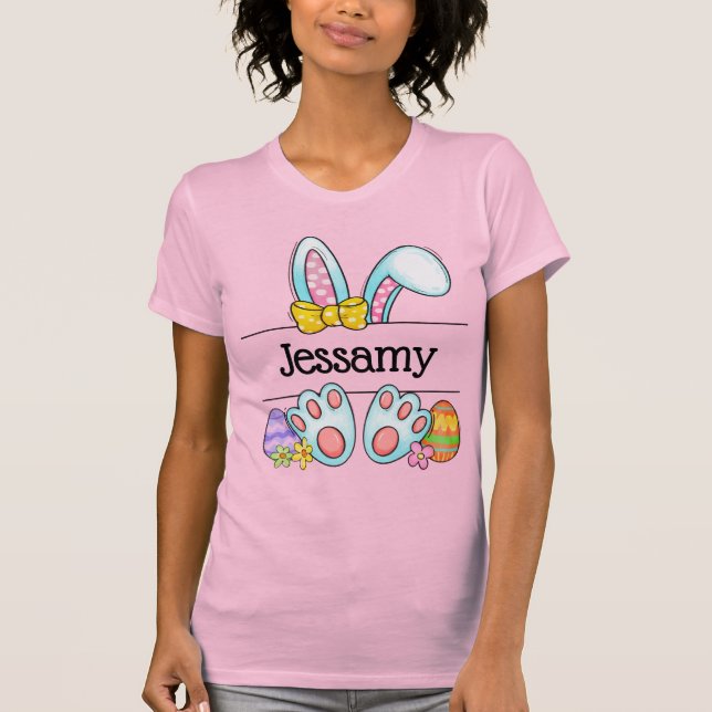 Personalised Easter Bunny Name Pastel Bow T-Shirt (Front)