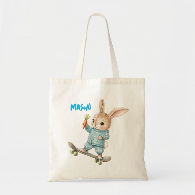 Personalised Easter Bunny Skateboard Tote Bag (Front)