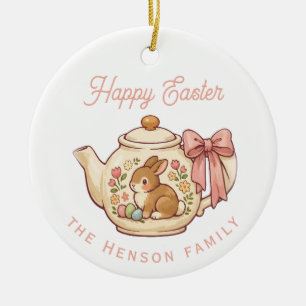 Personalised Easter Bunny Teapot Floral Party Ceramic Tree Decoration