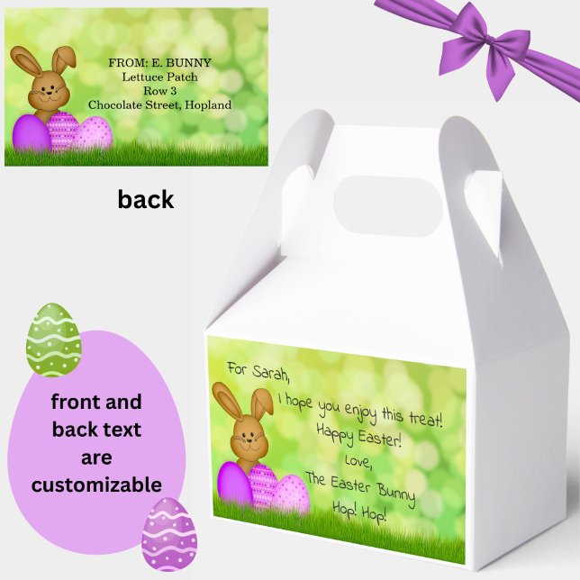 Personalised Easter Bunny to Kids Cute Favour Box (Cute personalized purple + green Easter favor boxes! Add a message from the Easter Bunny himself.)