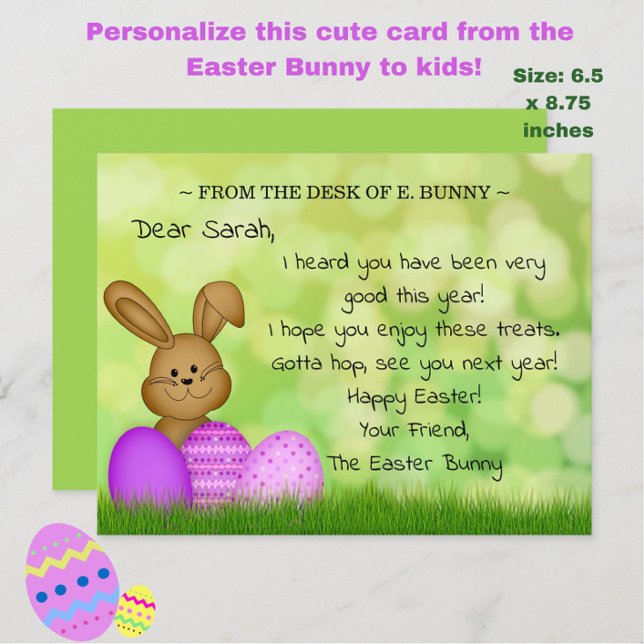 Personalised Easter Bunny to Kids Cute Fun Big Holiday Card (Make a child's Easter magical with this personalized "From the Easter Bunny" flat card!)