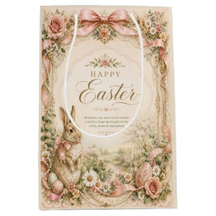 Personalised Easter Bunny ,Vintage Floral Rabbit Medium Gift Bag