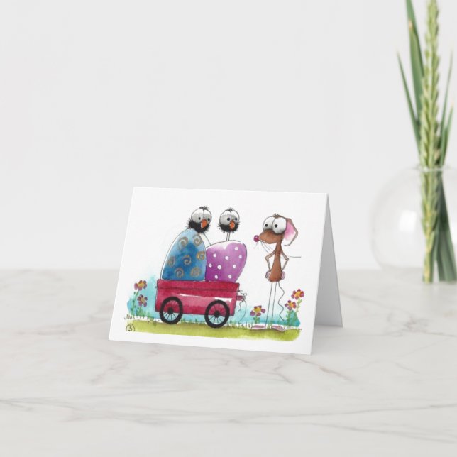 Personalised Easter Card - Whimsical Mouse & Birds (Front)