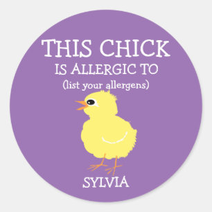 Personalised Easter Chick Allergy Alert Purple Classic Round Sticker