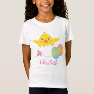 Personalised Easter Chick Girl's Fine Jersey T-Shi T-Shirt