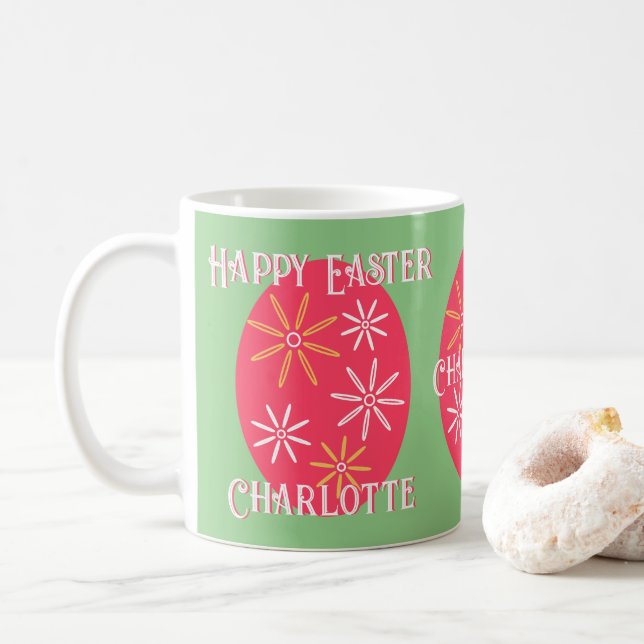 Personalised Easter Egg Floral Coffee Mug (With Donut)
