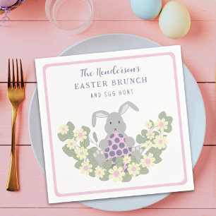 Personalised Easter Egg Hunt Bunny Floral Pink Napkin