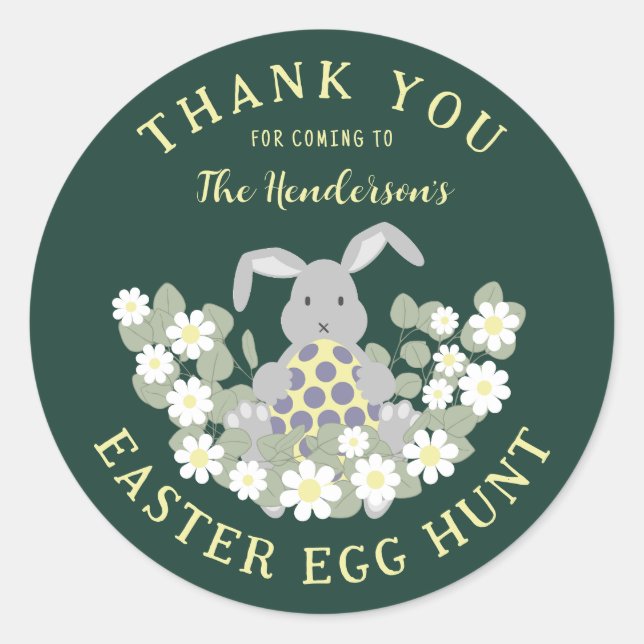 Personalised Easter Egg Hunt Bunny Thank You Classic Round Sticker (Front)
