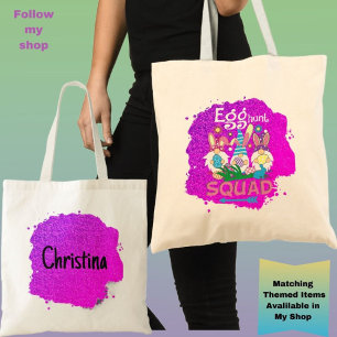 Personalised Easter Egg Hunt Squad Purple & Pink Tote Bag