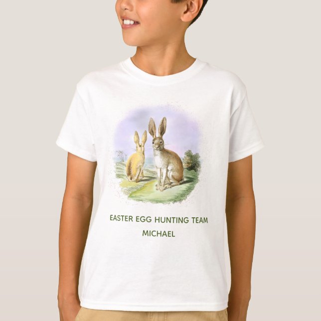 Personalised Easter Egg Hunting Team Bunny Boy's T-Shirt (Front)