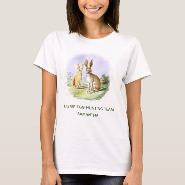Personalised Easter Egg Hunting Team Bunny Women's T-Shirt (Front)