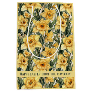 Personalised Easter Floral Watercolor Daffodil Me Medium Gift Bag